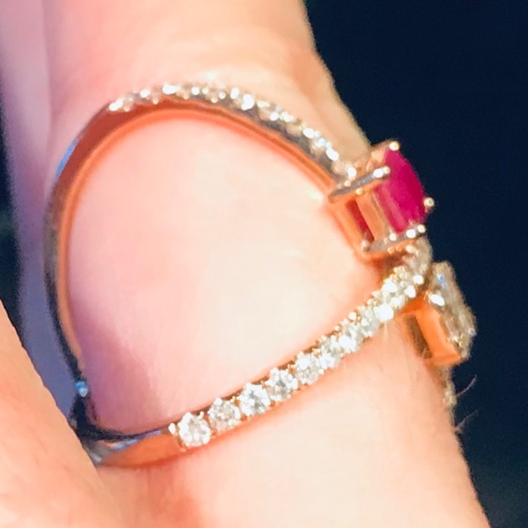 14K Rose Gold Genuine Diamond & Ruby X Ring - Picture 5 of 13